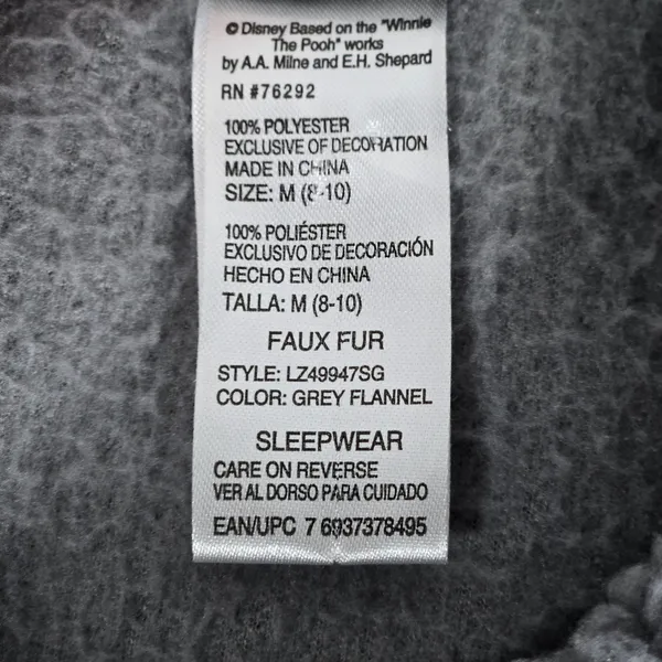 Disney Winnie the Pooh‎ Sherpa Fleece Sleepwear Top M Gray "Ok But First Hunny" - Image 5