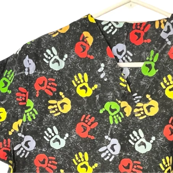 Colorful Handprint Healthcare Worker Scrub Top Shirt - Image 3