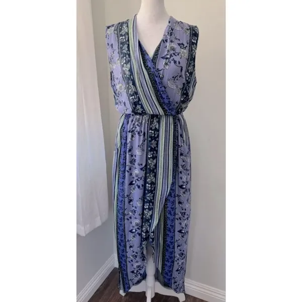 ASTR the Label Dress sz XS Purple Midi Floral Hi Lo Wrap Fairy Sleeveless - Image 3