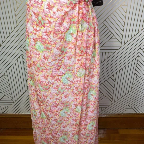 Zara‎ Basic Floral Strapless Maxi Dress in Pink Boho Draped Size US XS - Image 7