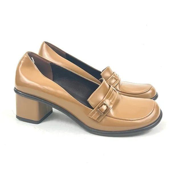 Vintage Via Spiga Italian Leather Tan Y2K Block Heel Loafers - Size 6.5 - Image 2