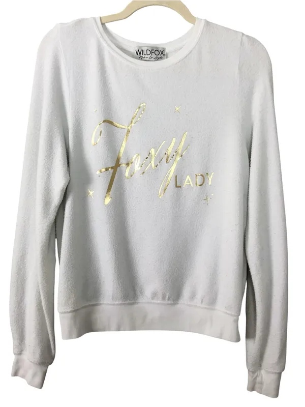 Wildfox Foxy Lady White Crewneck Fleece Sweatshirt Gold Foil Text XS Women’s - Image 2