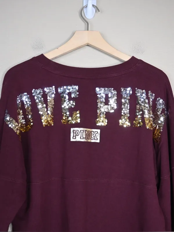 Victoria's Secret PINK Women's M Sequin Embellished Fleece Lined Pullover Shirt - Image 4