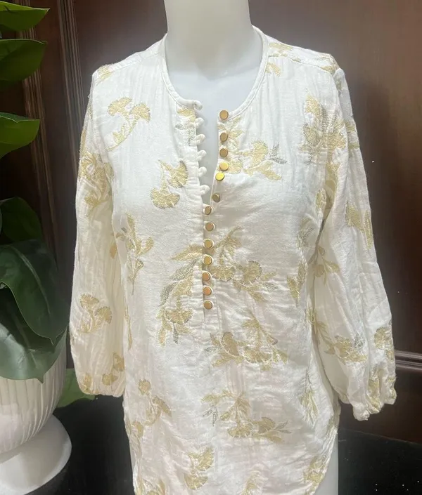 Anthropologie Floreat gold embroidered blouse size s - Image 2