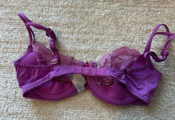 Victoria’s Secret Purple Lace hot pink corset detail bow Bra 32C - Image 3