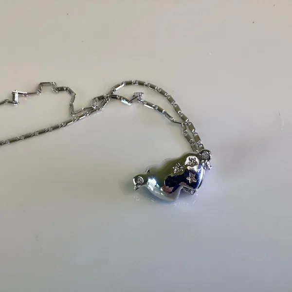 Double Heart Crystal Rhodium Plated Necklace with Crystals - Image 8