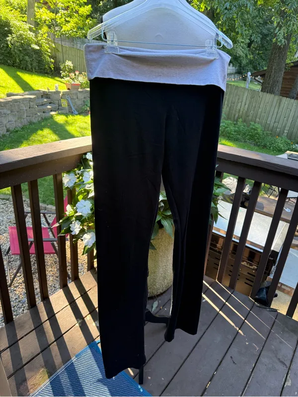 Vintage Victoria's Secret Foldover Yoga Leggings L Black/Gray High Rise Logo - Image 5