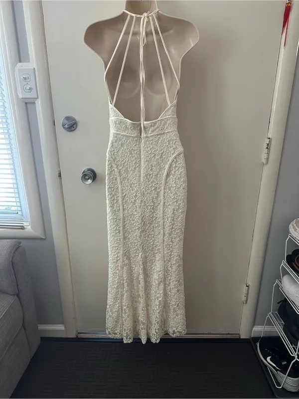 Xscape White Lace Halter Maxi Dress - Image 9