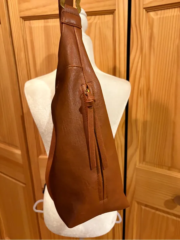Antik Kraft Cognac Brown Vegan Leather Slouchy Hobo Bag - Image 3