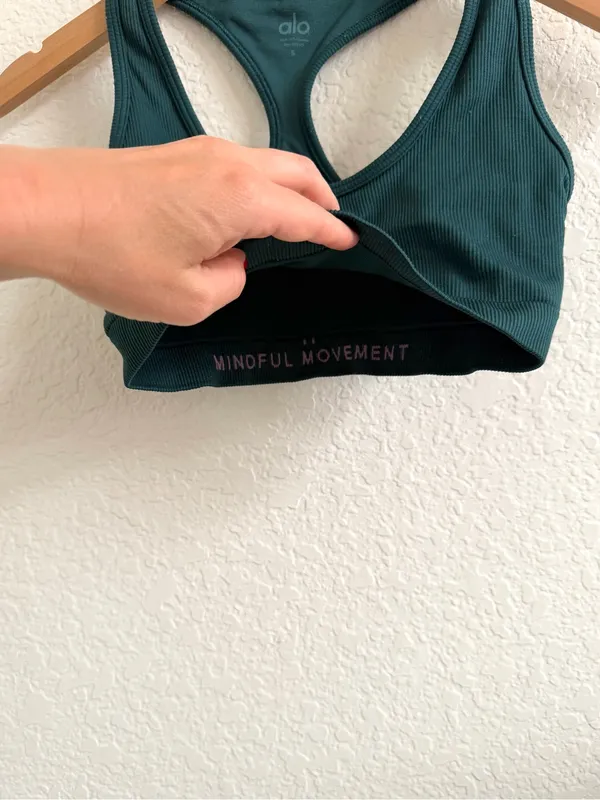 ALO Yoga Ribbed Sports Bra in Green Teal Forest Small S - Image 3