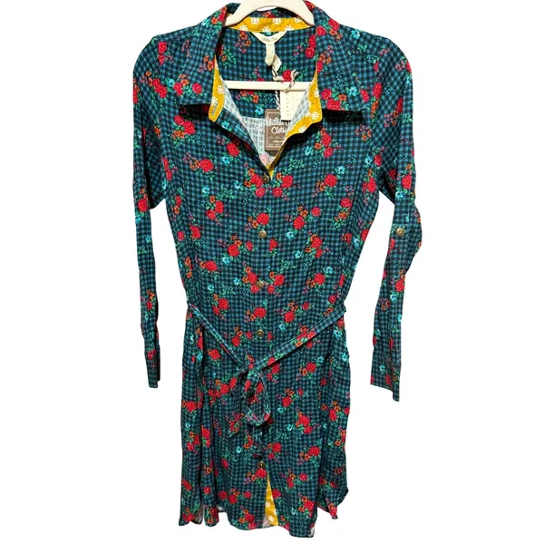 Matilda Jane Fa La La Green Blue Gingham Shirt Dress Belted Sz S‎ - Image 2