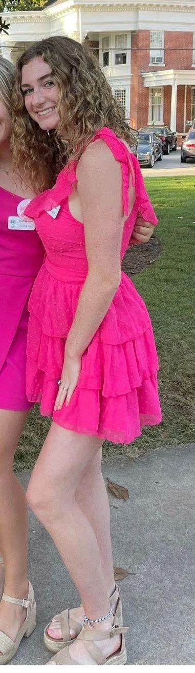Showpo Hot pink Ruffle tier mini dress - Image 2