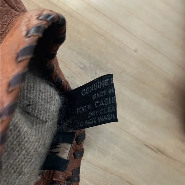 FRYE Vintage Chestnut Brown Leather Gloves Stitched Trimmed Hem - Image 6