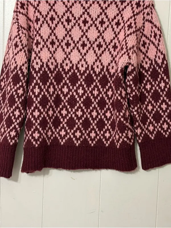 Maeve Anthropologie Sigfried Sweater M Pink Burgundy Fair Isle Knit Wool Blend - Image 12