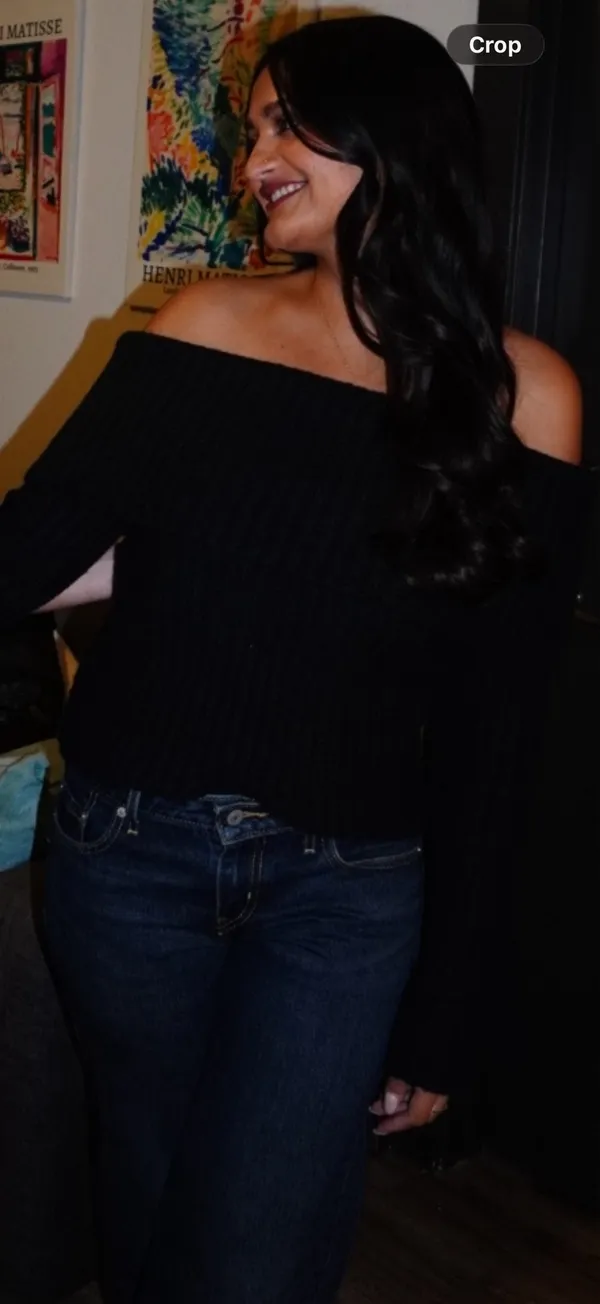 Abercrombie Ribber Foldover Off the Shoulder Black Sweater - Image 3