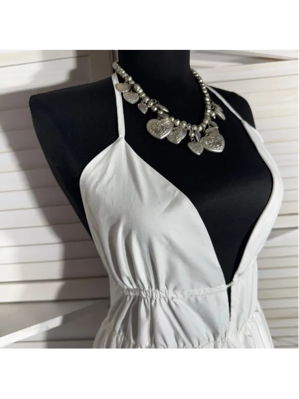 Vintage Y2K maxi dress backless plunge white tiered coquette boho fairy cocktail - Image 7