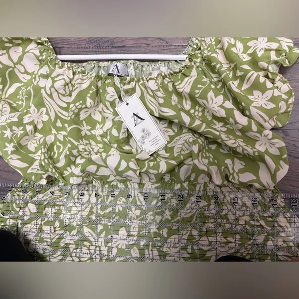 AZ women’s Size S Green Floral Dress Elastic Waist Puff Sleeves NWT/M(E28)✨ - Image 10