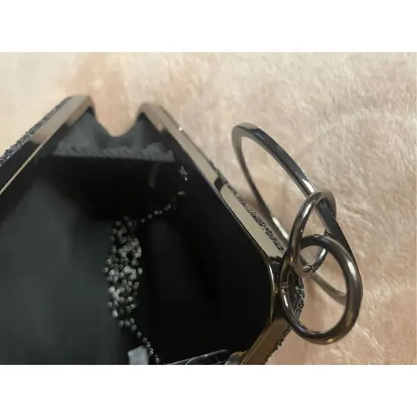 New Black Glitter Geometric Clutch With Round Handle/ Shoulder Strap - Image 9