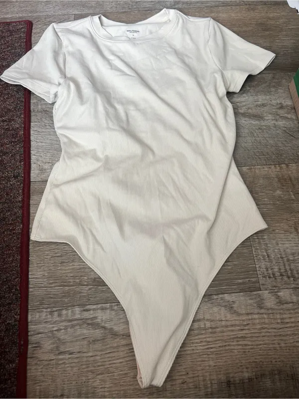 Girlfriend Collective Cream Ribbed Short-Sleeve Bodysuit - Image 6