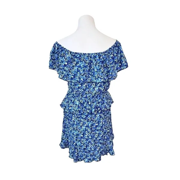 Zara Tiered Blue Floral Off the Shoulder Jumpsuit Romper MEDIUM Preppy‎ Ruffles - Image 5