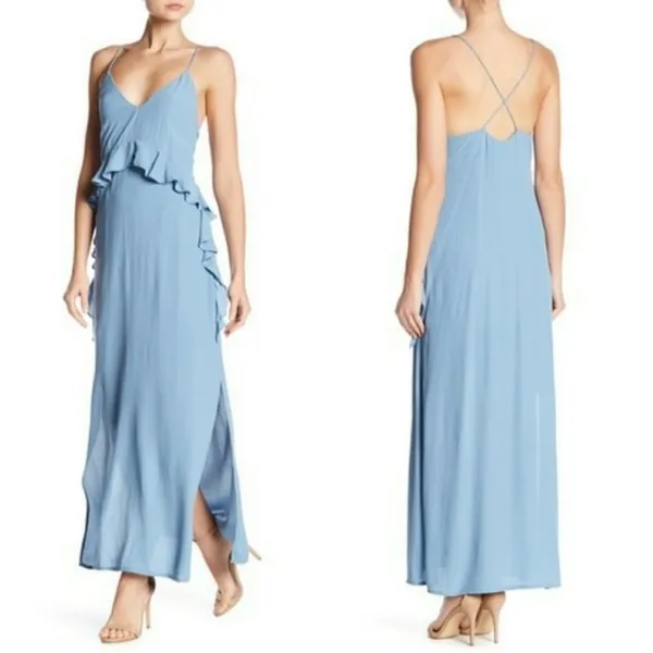 Elliatt rapture ruffle dress blue size small‎ criss cross back midi - Image 8