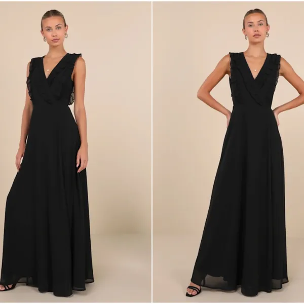 LULU's Wedding Bridesmaid Elegant Sophisticated CHic Romantic Ruffles Wrap Dress - Image 3