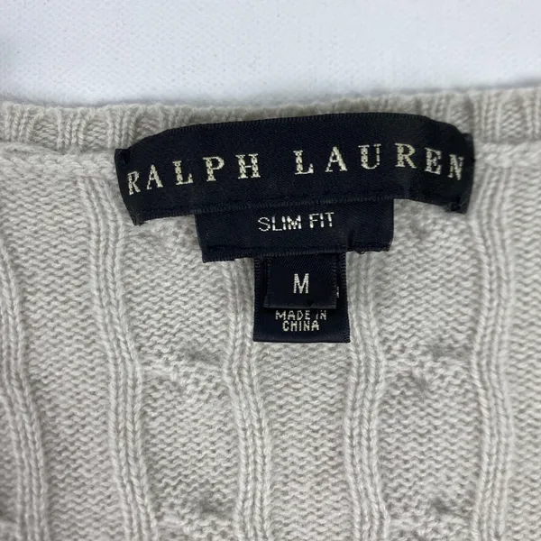 Ralph‎ Lauren Sweater Womens Medium Cable Knit V Neck Cashmere Slim Fit - Image 4
