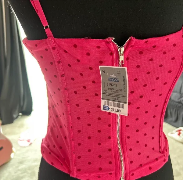 Pink polka dot corset top with bow detail - Image 3