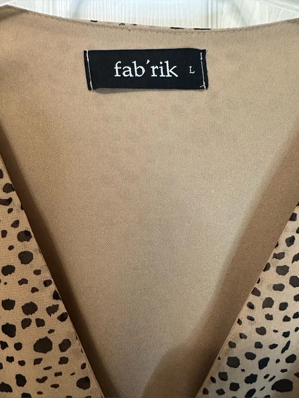 Fab'rik Tan & Black Leopard Printed Tiered V-Neck Maxi Dress - Image 10