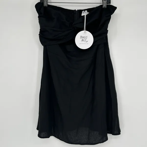 PRINCESS POLLY Mini Dress Womens 10 LBD Baddie Grunge Black Cotton Linen Blend - Image 2