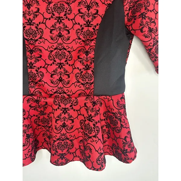 Ultraflirt Red Black Damask Peplum Top Women's Size M‎ Y2K Pinup Whimsigoth - Image 7