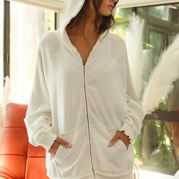 BiBi Waffle Thermal And Terry‎ Mix Washed Zip Up Hoodie - Image 9