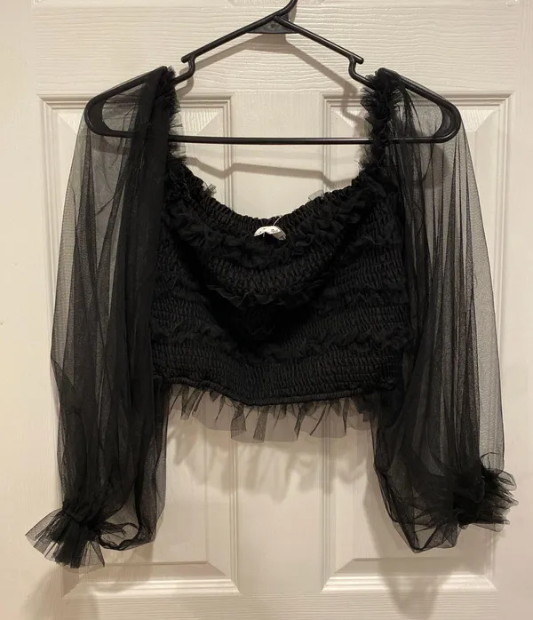 I Just Have to Have It Off The Shoulder Black Sheer Top - Image 2