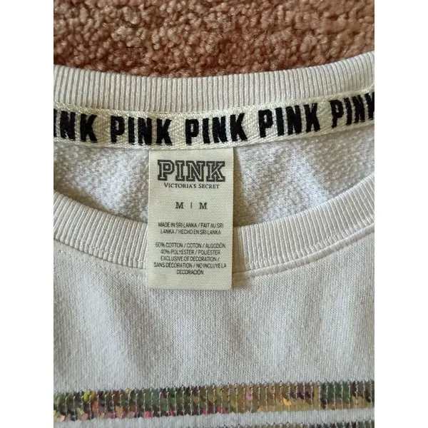 Victoria’s Secret PINK Women’s Cream Logo Sweatshirt Medium - Image 2