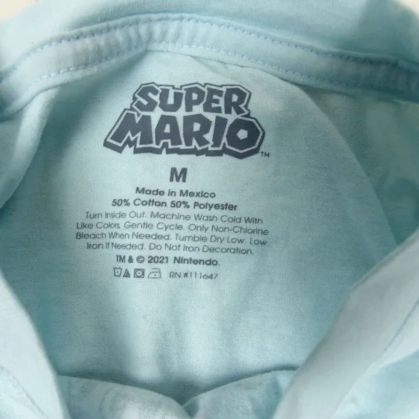 Nintendo Super Mario T-Shirt Womens M Baby Blue Mario Yoshi Graphic Logo Kidcore - Image 5