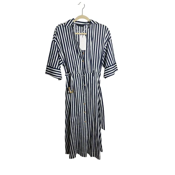 NWT Zara Blue White Striped Belted Dress Sz. XS - Image 8