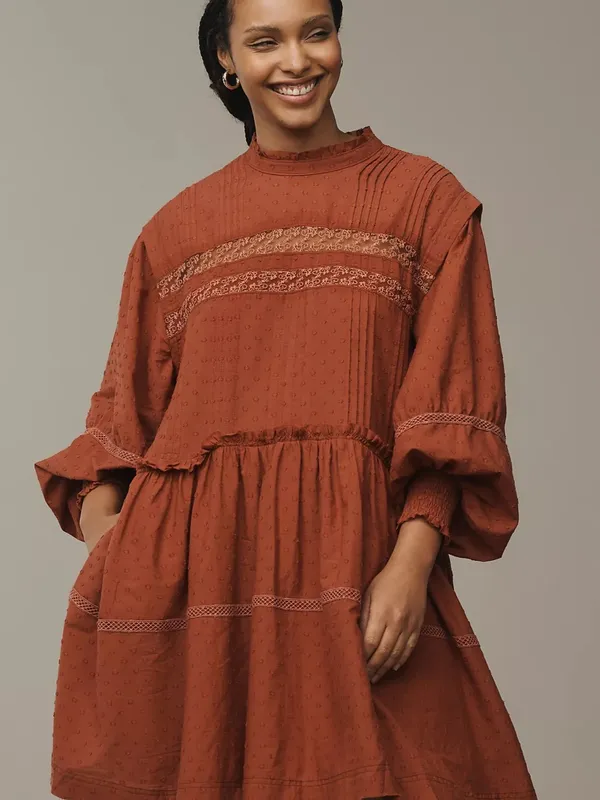 Anthropologie‎ Pilcro Long Sleeve Mock Neck Swing Mini Dress Womens Size XS - Image 6