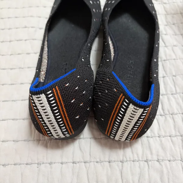 Rothys The Point Black White Micro Dot Pointed Toe Flats 9.5 Stripe Heel‎ EUC - Image 5