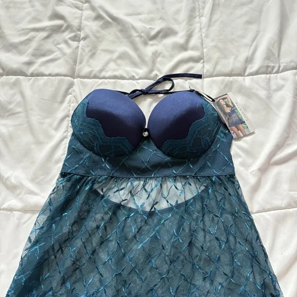NWT Coquette Chemise Slip Blue Push‎ Up Womens Size Large Sexy Whimsy Dreamcore - Image 4