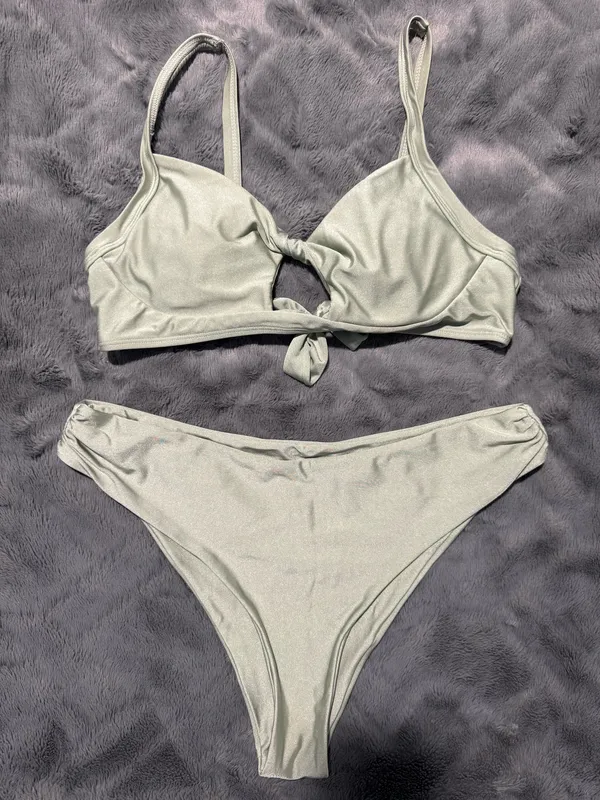 Zaful Green Shimmer Cutout Bikini Set - Image 2