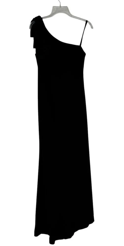 Eliza J Satin Bow One Shoulder Long Formal Dress Black Size 4 - Image 6