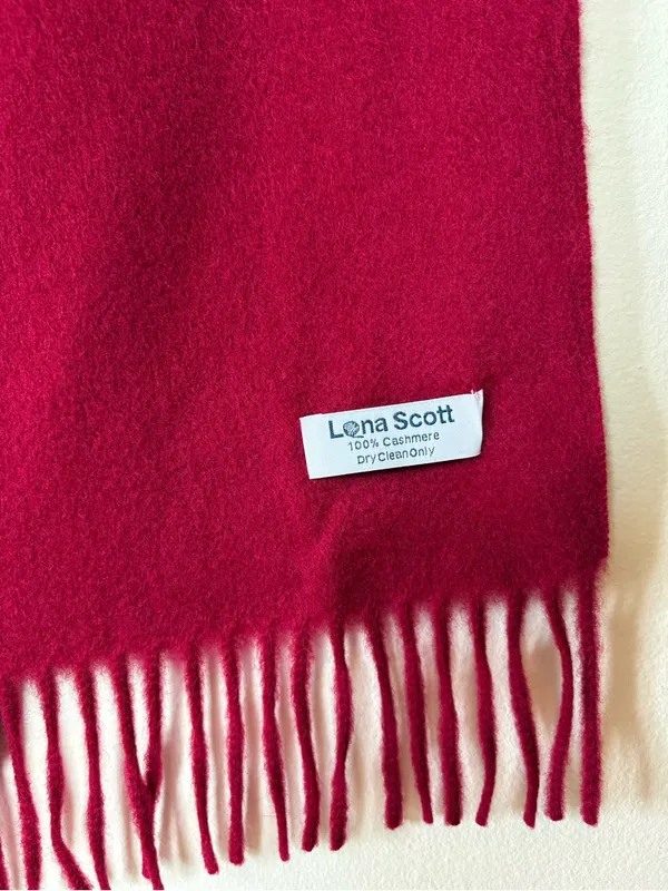 LONA SCOTT Pure Cashmere Plain Scarf with Fringe Unisex Wine Burgundy - Image 5