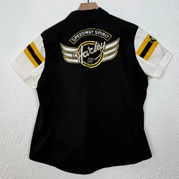 Harley Davidson Women's Full Zip Embroidered Front Short Sleeve Shirt 1W, 1X - Image 3