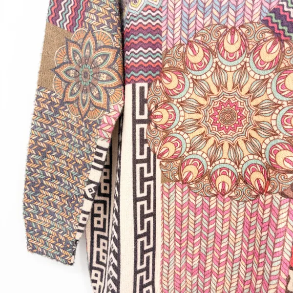 YesNo Womens Patchwork Earthy Mandala Boho Artsy Cotton Wool Knit Sweater Size M - Image 2