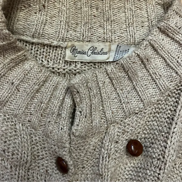 VNTG Marisa‎ Christina Double Breasted Chunky Knit Silk Wool Cardigan Women’s L - Image 8