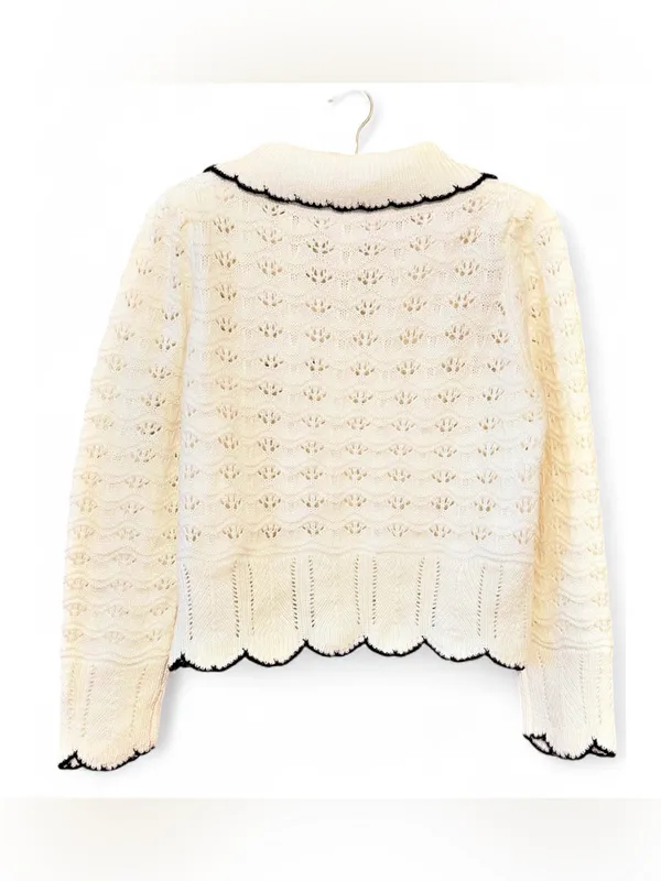 Anthropologie Women’s Collared Pointelle Button Front Cardigan Sweater Size L - Image 14