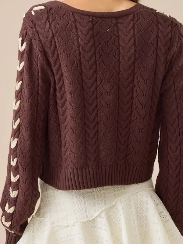 NEW Altar’d State Brown Ribbon Lace Sweater Cardigan Size XXL NWT - Image 2