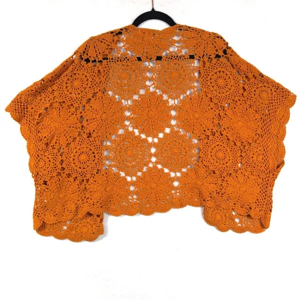 Jessica London 22/24‎ Orange Crochet Knit Floral Medallion Cardigan Boho Hippie - Image 5