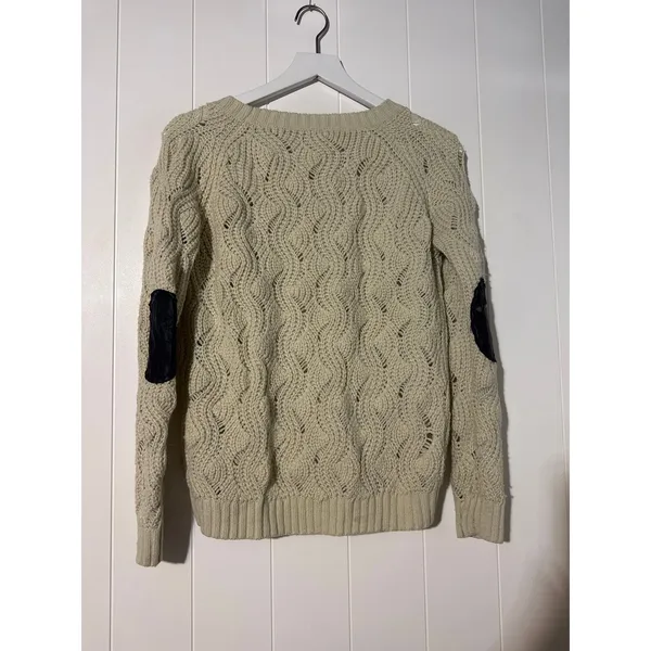 Akira Chicago Black Label Cable Knit Sweater Women's Small Elbow Patch Cream - Image 6