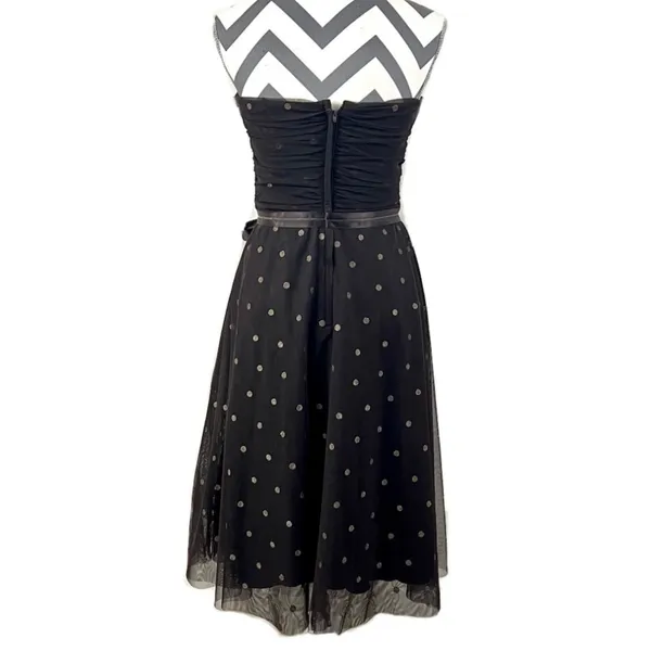 BCBGMaxAzria Dark Brown Gold Swiss Dot Strapless Party Dress - Size M - Image 4